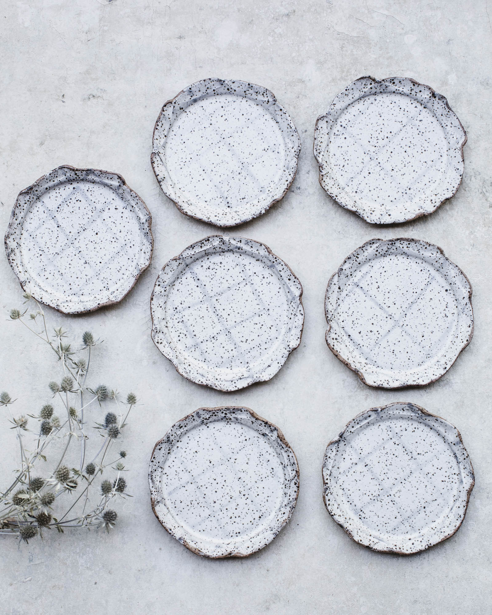 rustic lines earth rimmed plates in gritty speckled finish by clay beehive ceramics