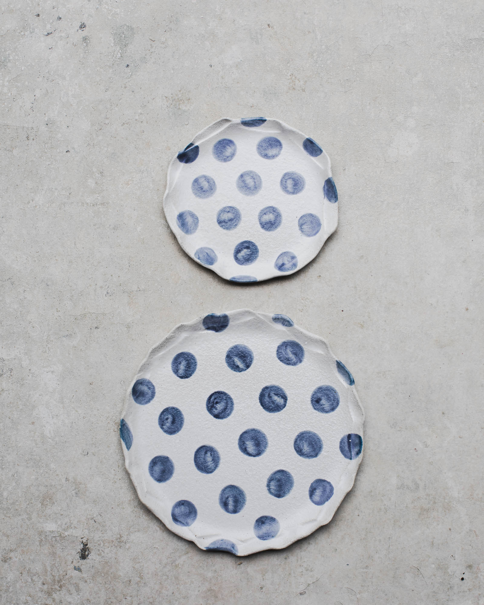 Blue spot handmade ceramic cakes plates by clay beehive ceramics