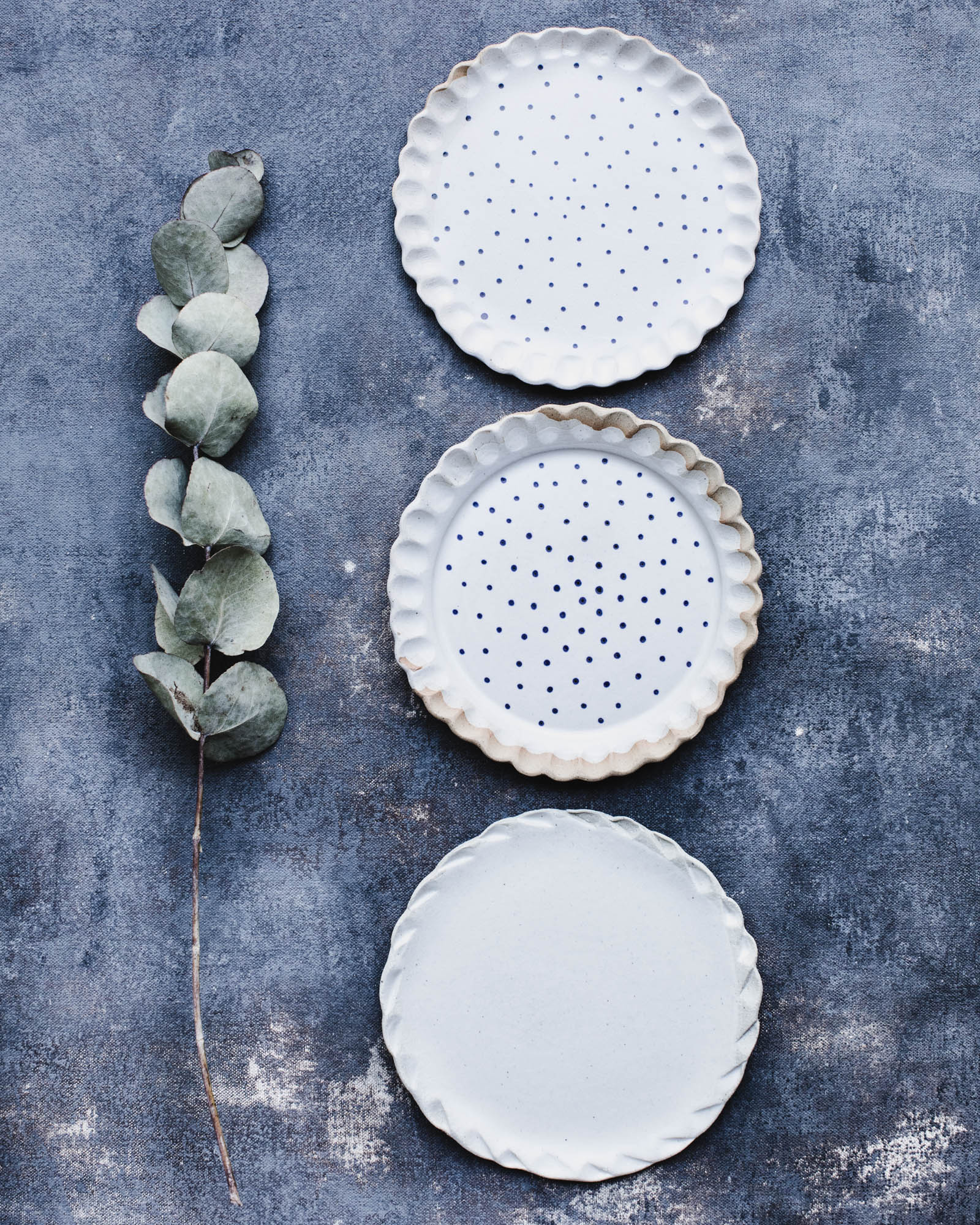 Handmade ceramics cake plates with tiny freckles by clay beehive