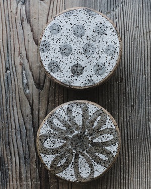 Rustic speckled patterned french style butter bell dish by clay beehive ceramics