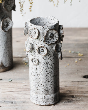 Rustic speckled Flowers and lines tall vases