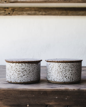 Rustic flat lid storage jars handmade by clay beehive ceramics