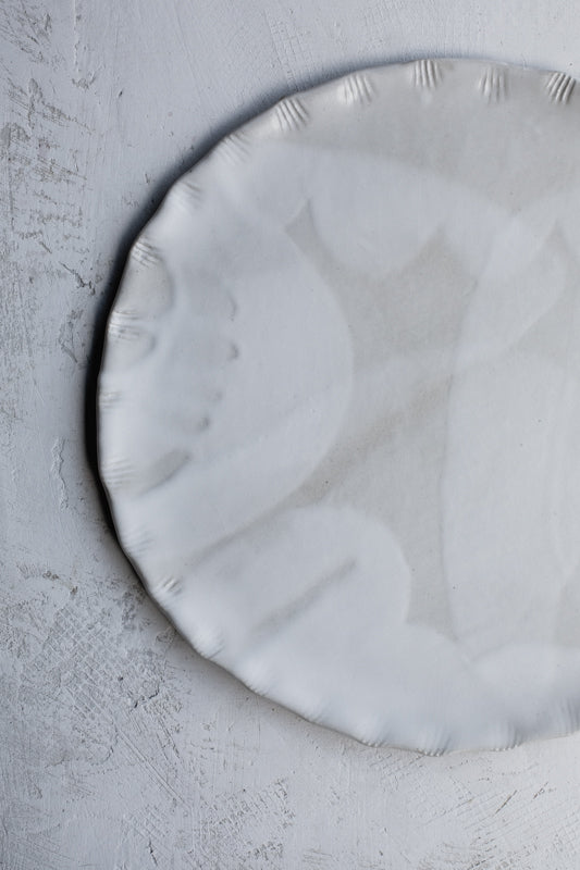 Satin white cake plate hand-crafted ceramics by clay beehive