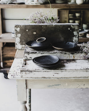 Black gritty ceramic footed bowl by clay beehive handmade beautiful studio