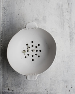 berry bowl / colander glazed in satin white handcrafted by clay beehive ceramics
