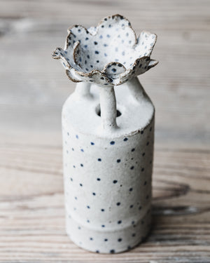 Sculptural flower vases "Floating Fleur" with blue spots handmade by clay beehive ceramics