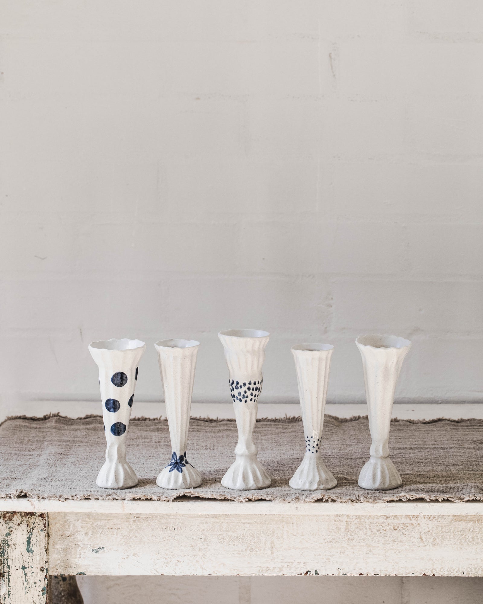 Blue and White ceramic pedestal vase handmade by clay beehive ceramics