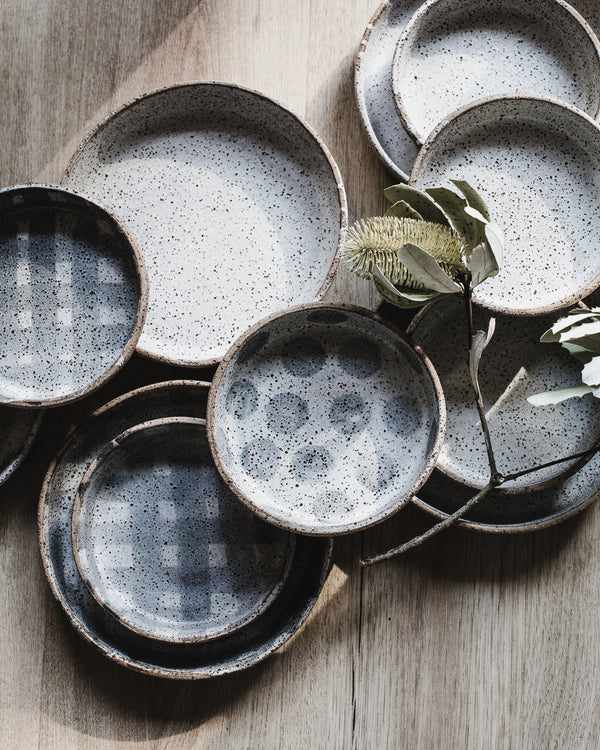 Medium Sized Gritty Rustic Plates with high Rims - Clay Beehive