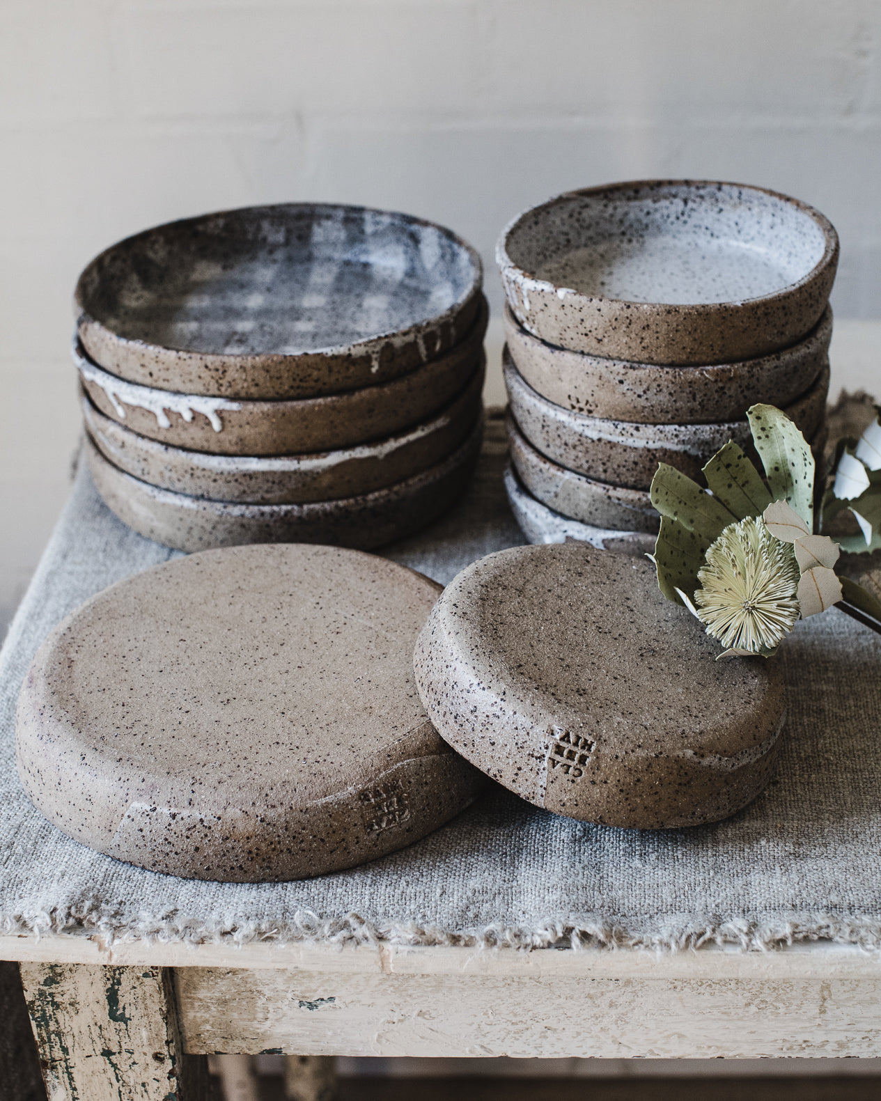 Large Sized Gritty Rustic Plates with high Rims