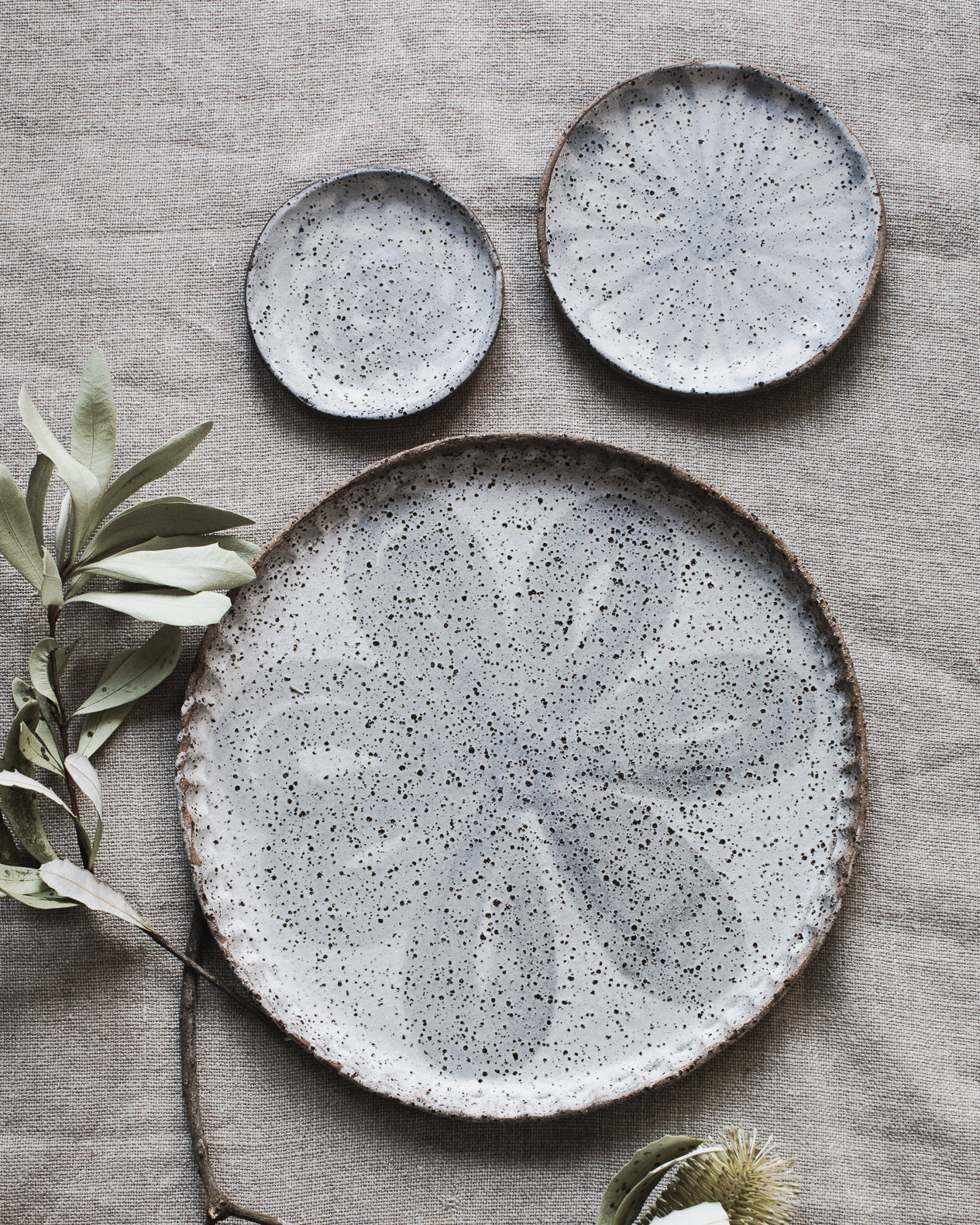Flower patterned serving plates handmade by clay beehive ceramics 