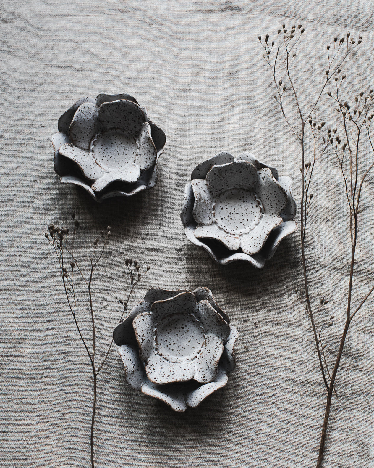 Rustic speckled Flower Tealight Holders/jewellery trinket ceramic plate handmade by clay beehive ceramics 