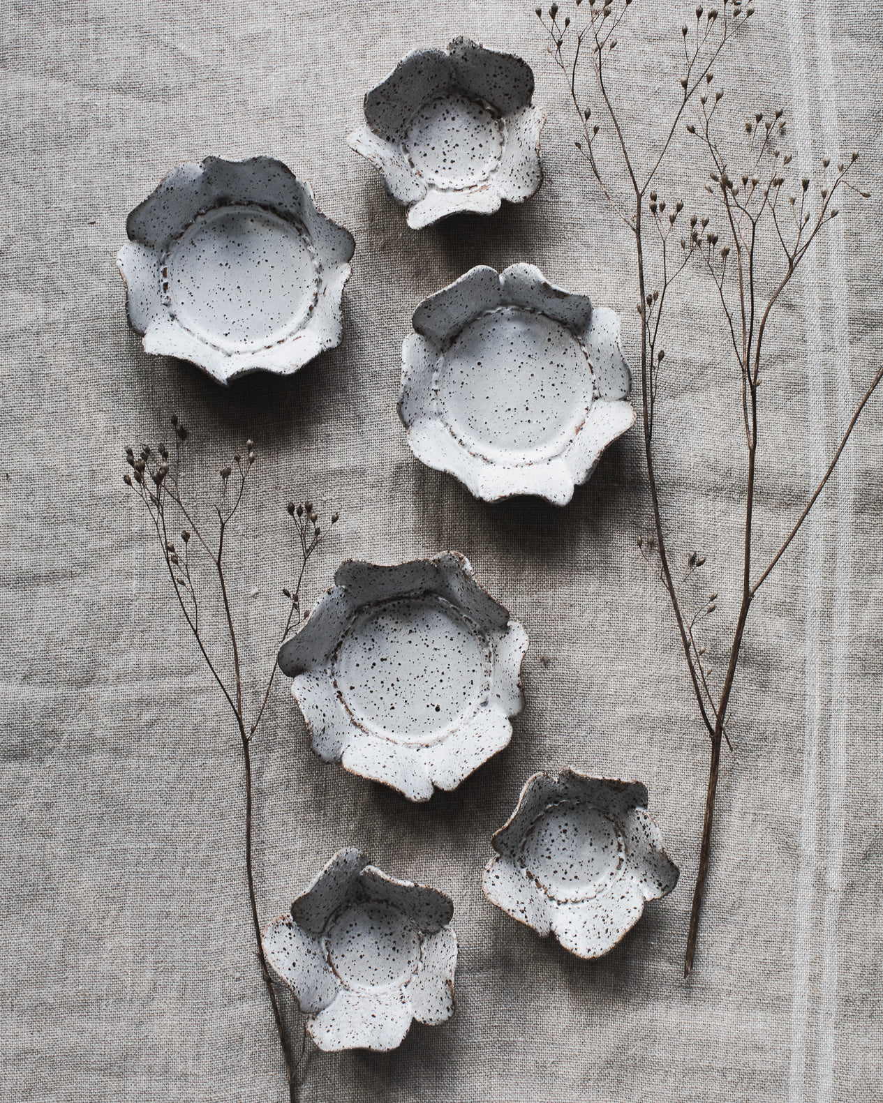 Rustic speckled Flower Tealight Holders/jewellery trinket ceramic plate handmade by clay beehive ceramics 