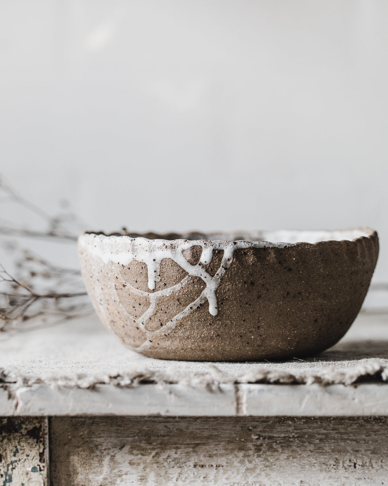 Rustic drippy glaze flower patterned bowl handmade by clay beehive ceramics 