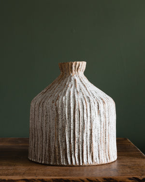 Extra Large Wide Fluted vessel with collared neck