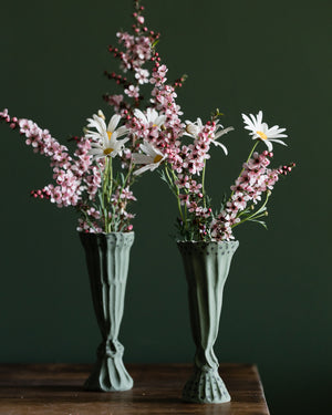 Green & White Pedestal Vases