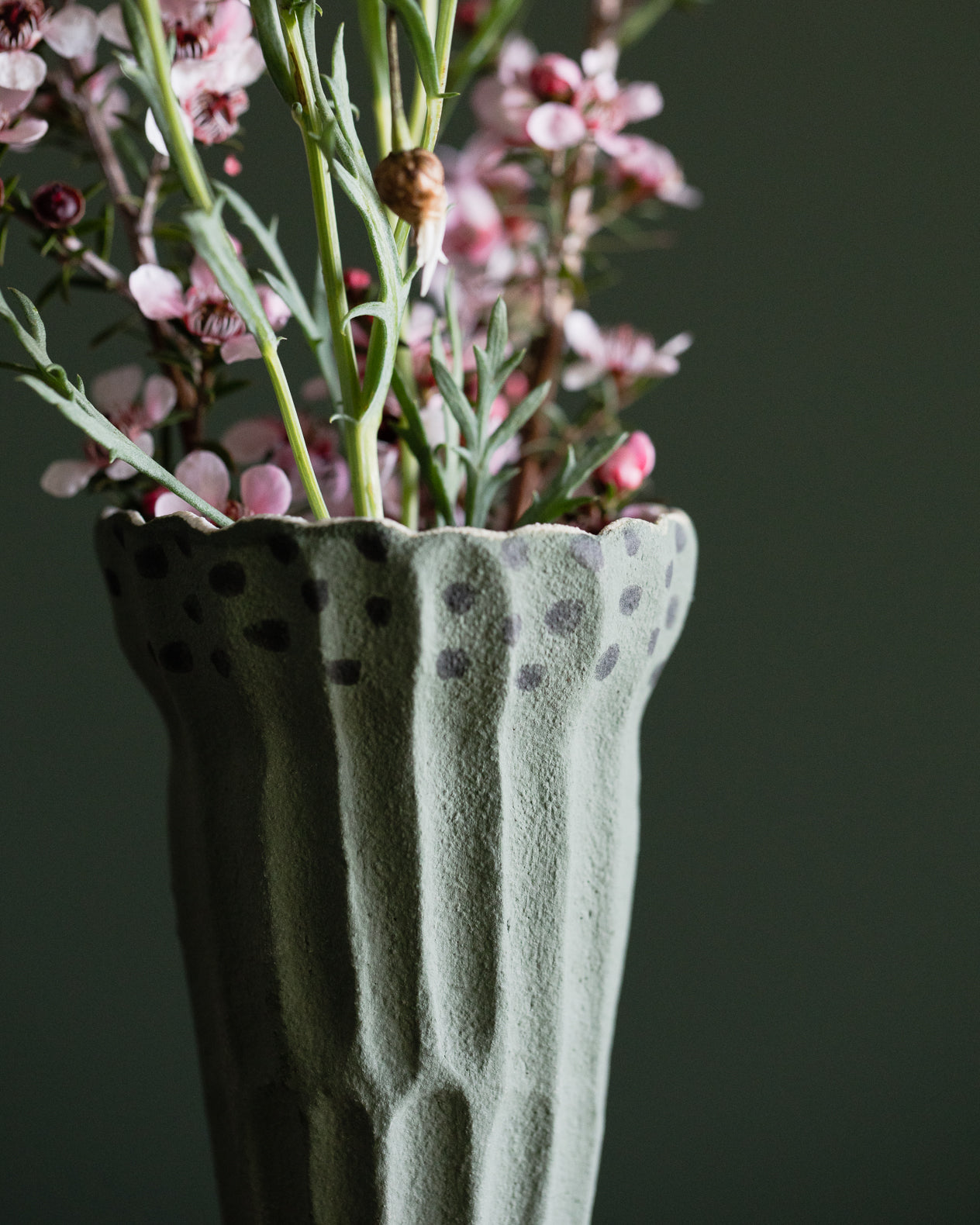 Green & White Pedestal Vases
