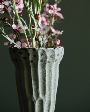 Green & White Pedestal Vases