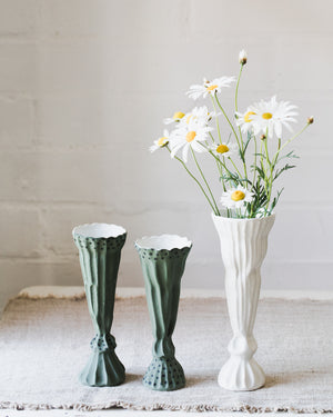 Green & White Pedestal Vases