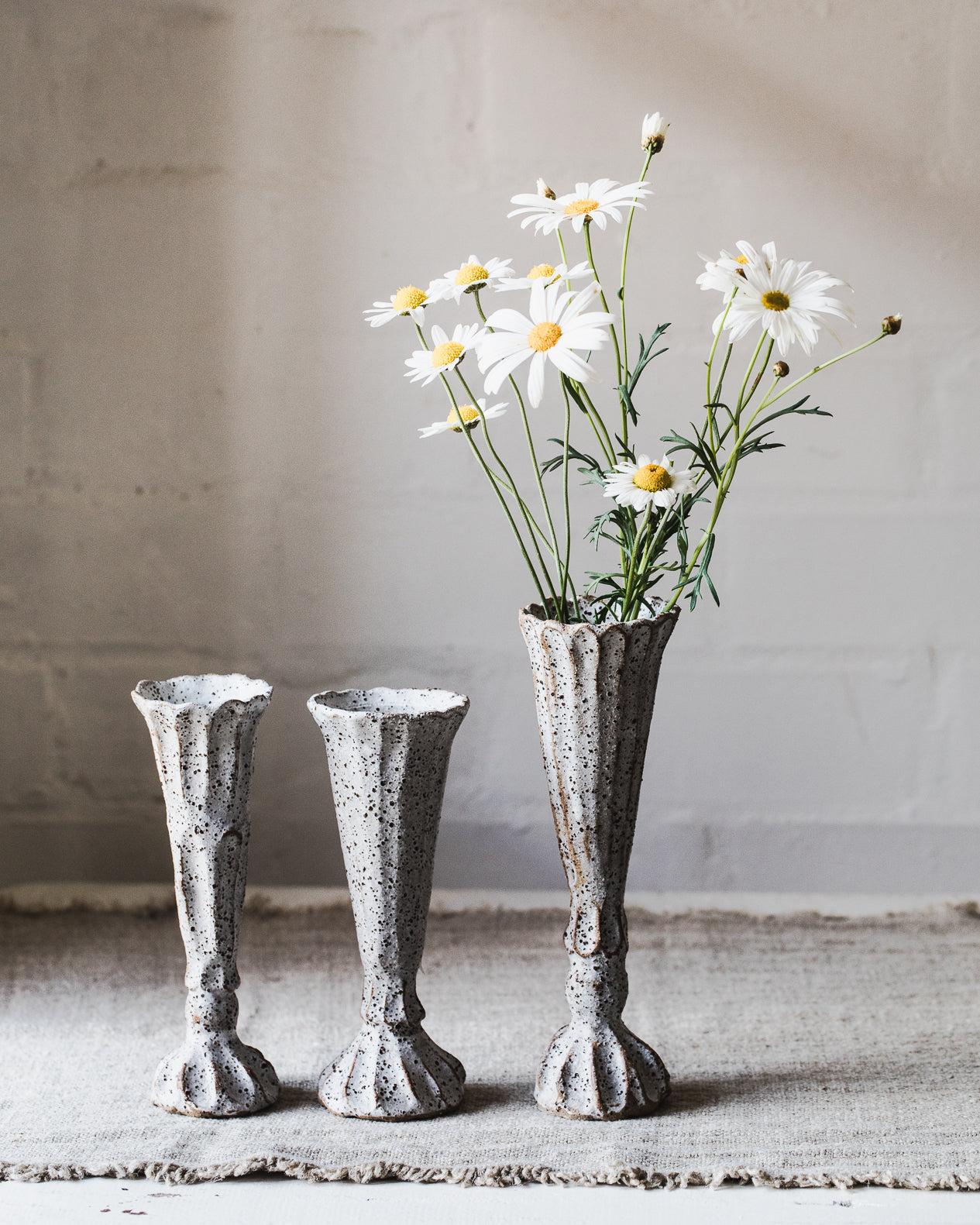 Speckled White Pedestal Vases