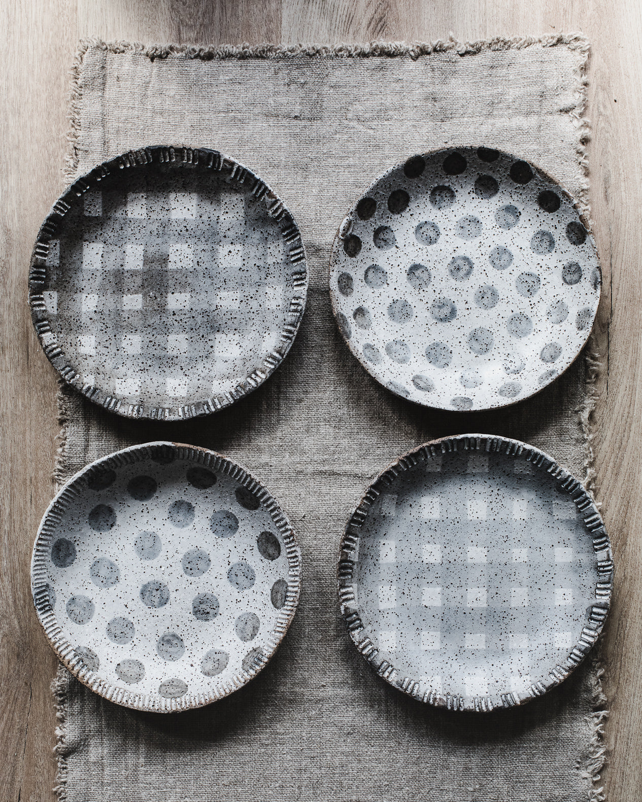 Rustic low wide bowls with textured rim