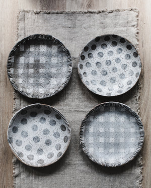 Rustic low wide bowls with textured rim