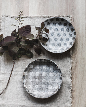 Rustic low wide bowls with textured rim