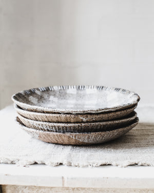 Rustic low wide bowls with textured rim