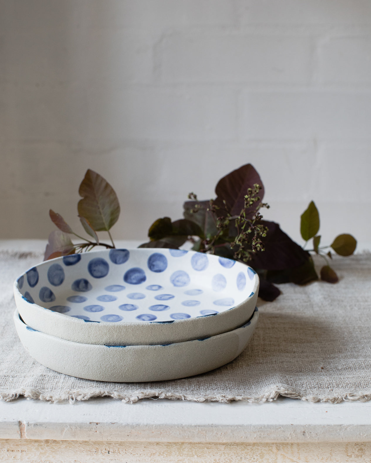 Large Sized Polka Dot Plates with high Rims