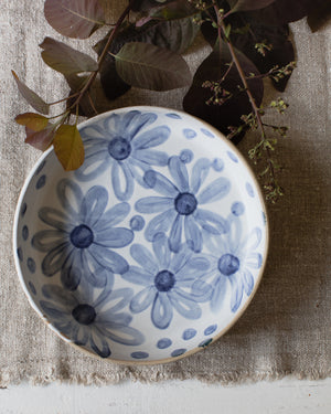 Large Blue & White flower plate with high rim