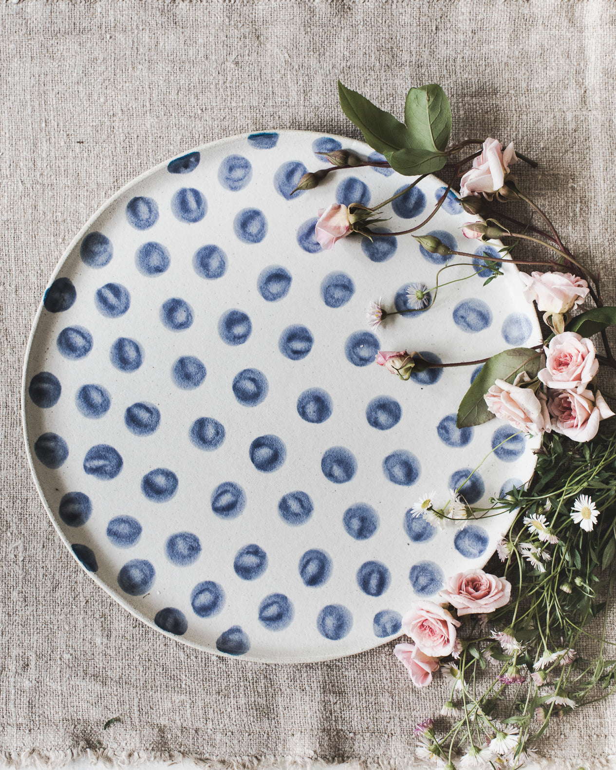 Blue Polka Dot Large Serving Platter / Plate