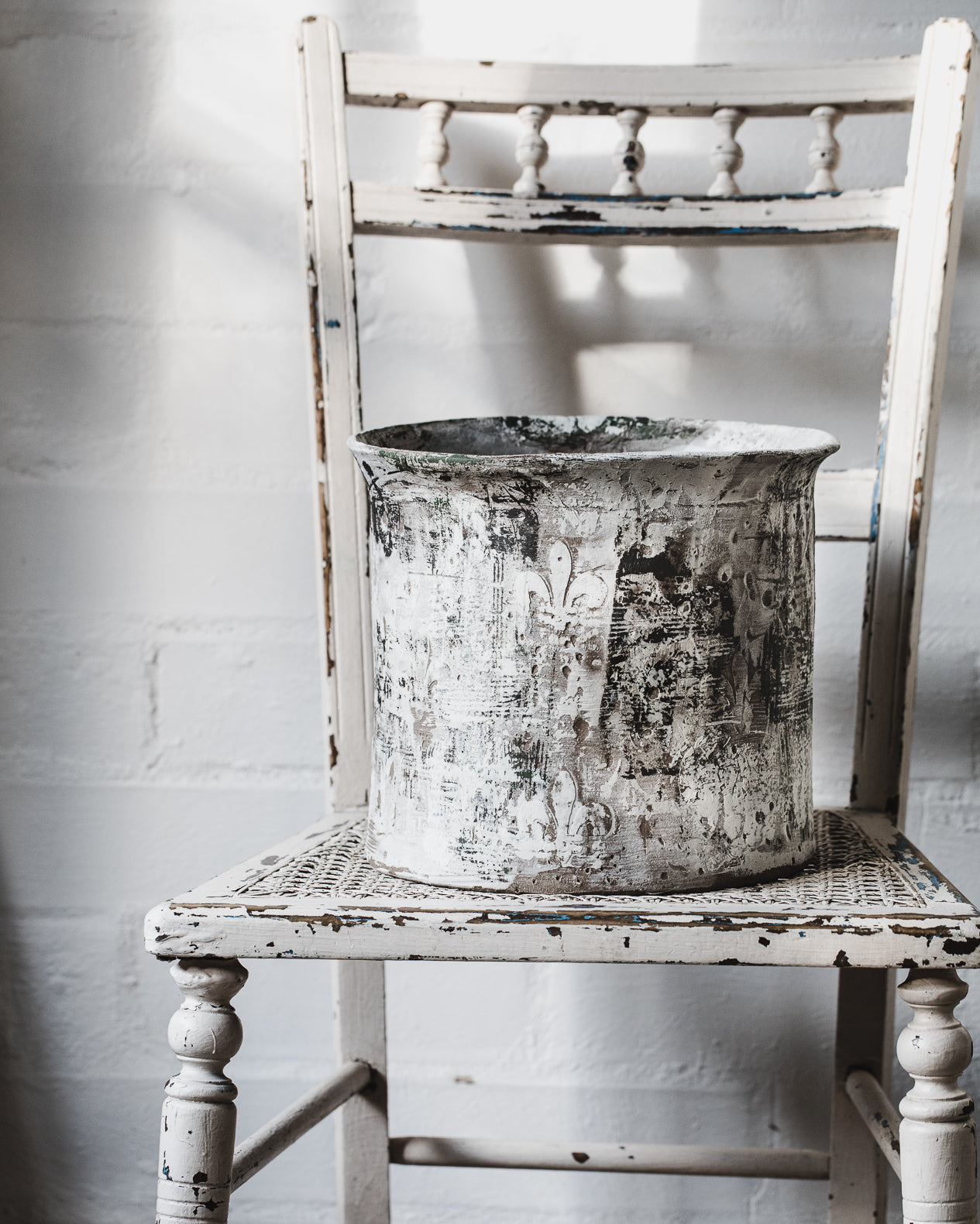 Extra Large Rustic Planter with Fleur de Lys / Vase / Vessel