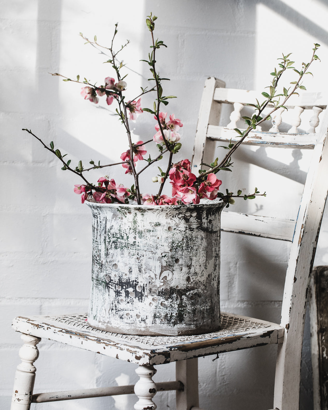 Extra Large Rustic Planter with Fleur de Lys / Vase / Vessel