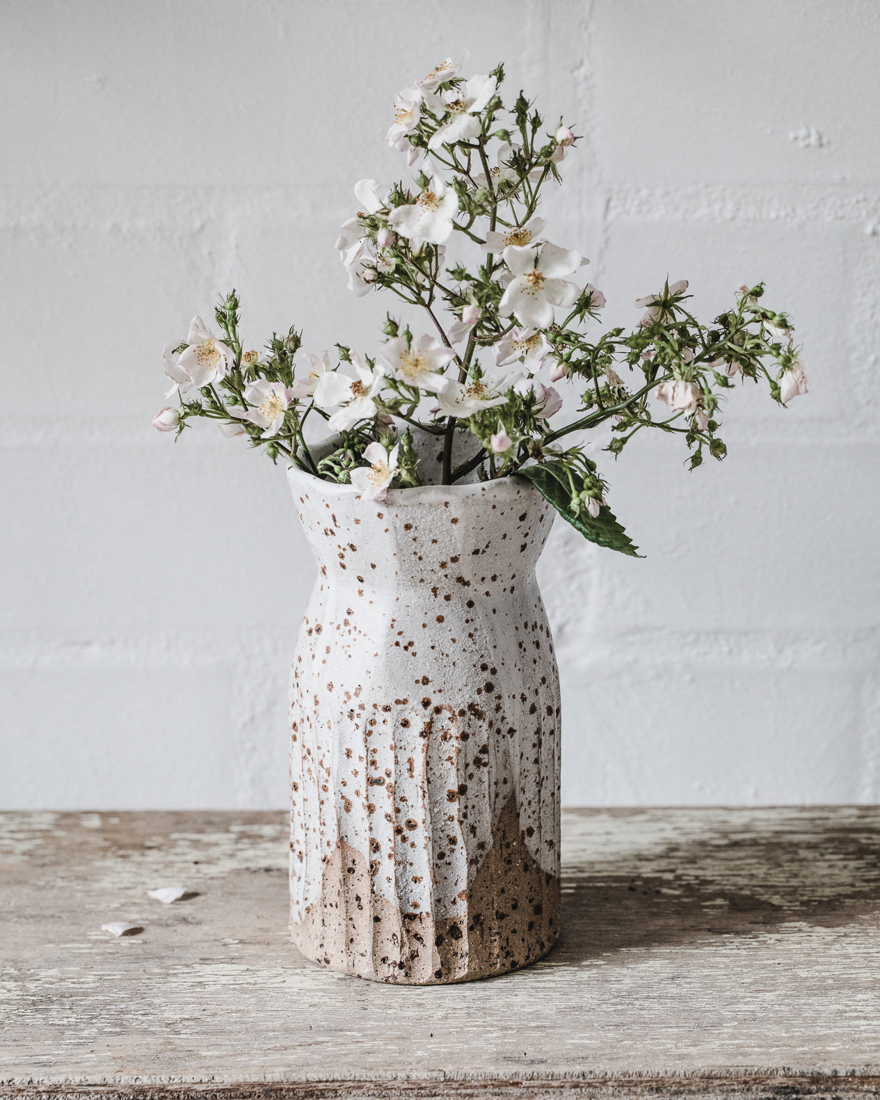 Rustic speckled farmhouse vase handmade by clay beehive ceramics