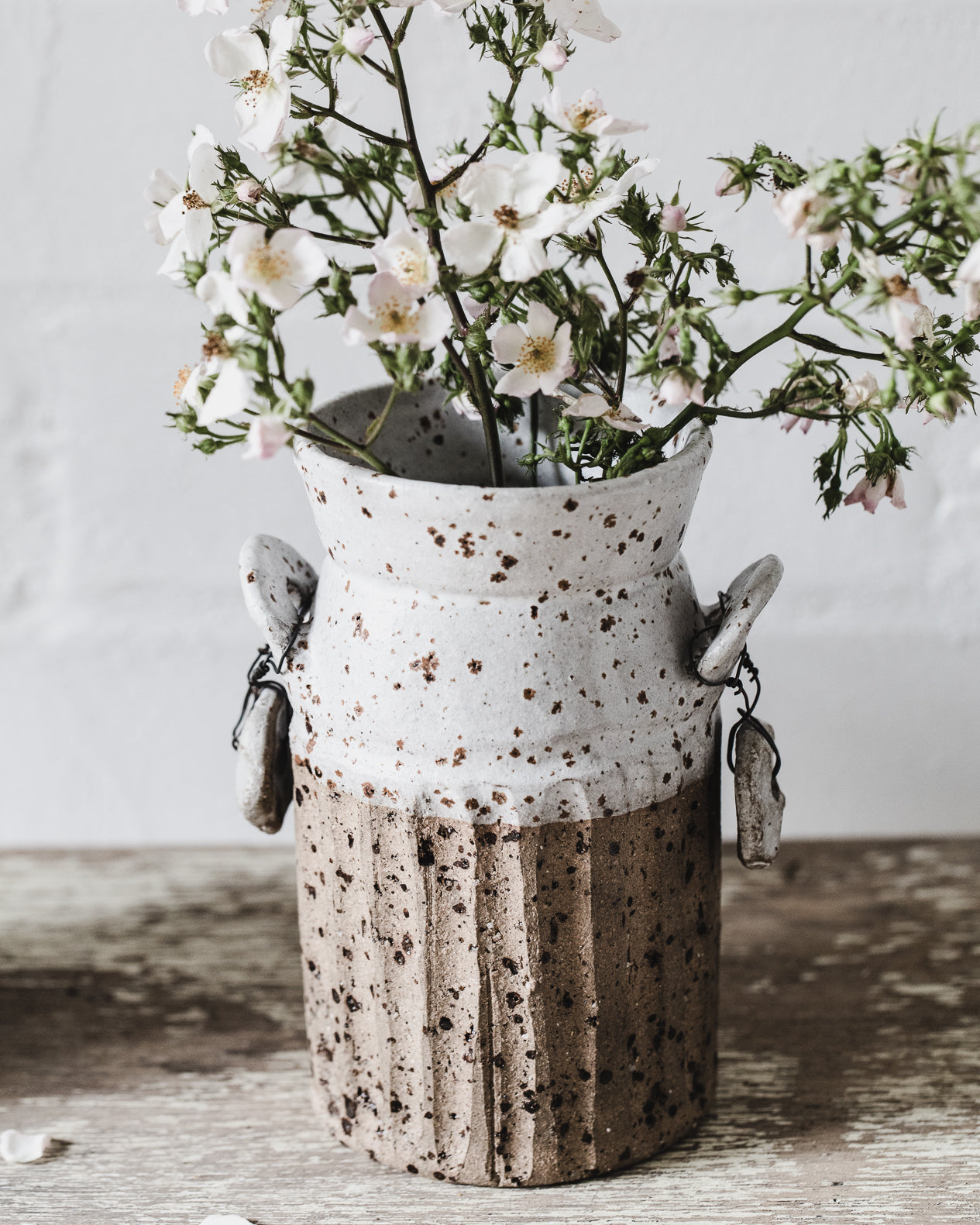 Speckled Rustic Farmhouse Jug with wired ceramic handles