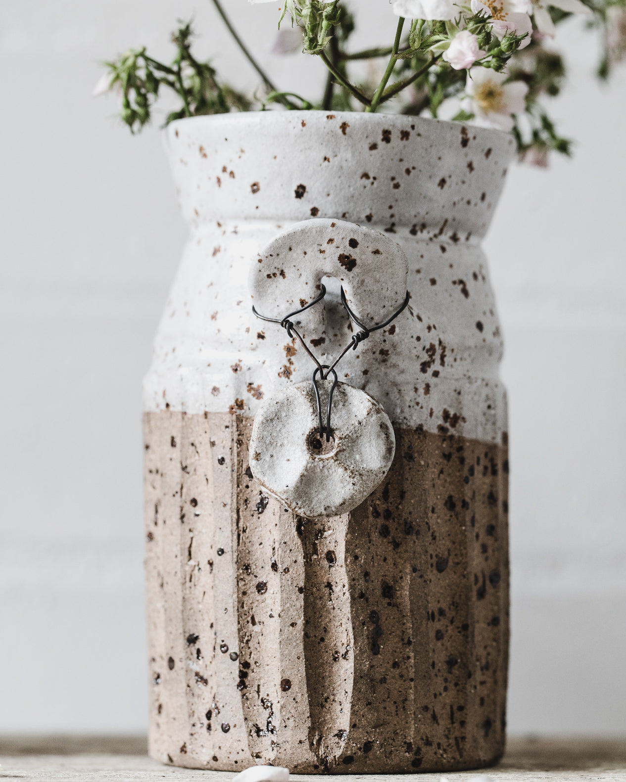 Speckled Rustic Farmhouse Jug with wired ceramic handles