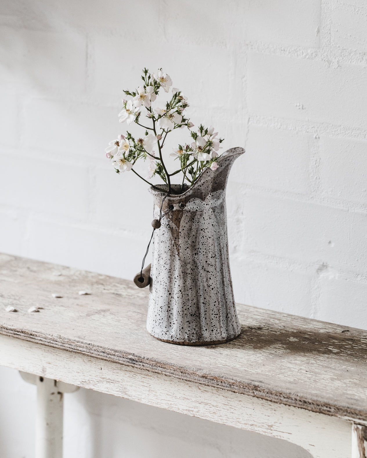 Rustic speckled wire handled pitcher/vase handcrafted by clay beehive ceramics