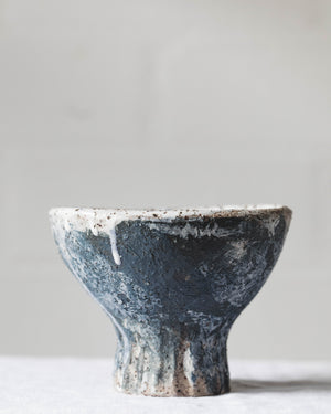 Rustic blue ceramic pedestal footed bowl by clay beehive ceramics