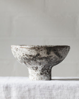 Rustic white ceramic footed pedestal bowl created by clay beehive ceramics