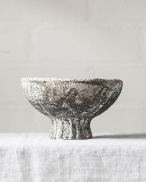 Rustic ceramic white/dark green footed pedestal bowl handcrafted by clay beehive ceramics