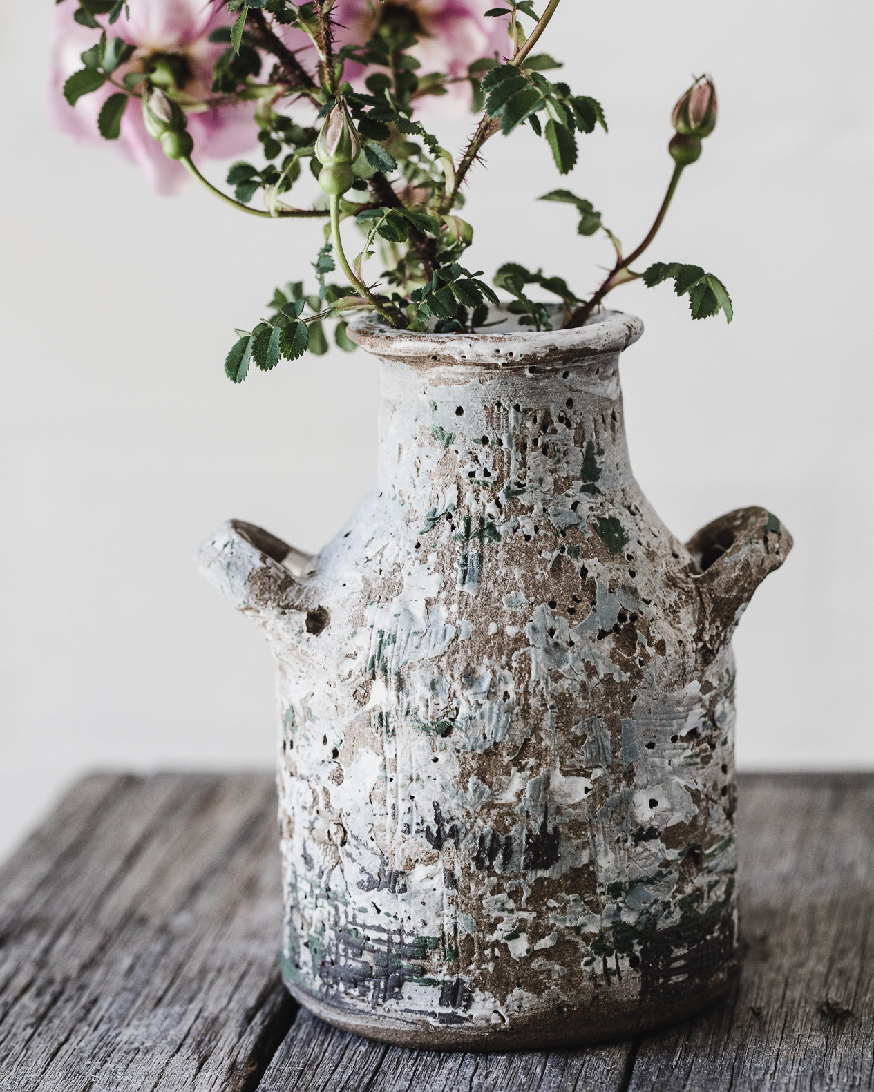 Rustic paint patina milk jug vase hand made by clay beehive ceramics