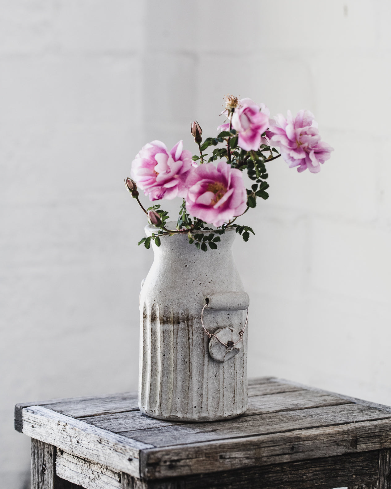 Wired handled rustic farmhouse vase handmade by clay beehive ceramics