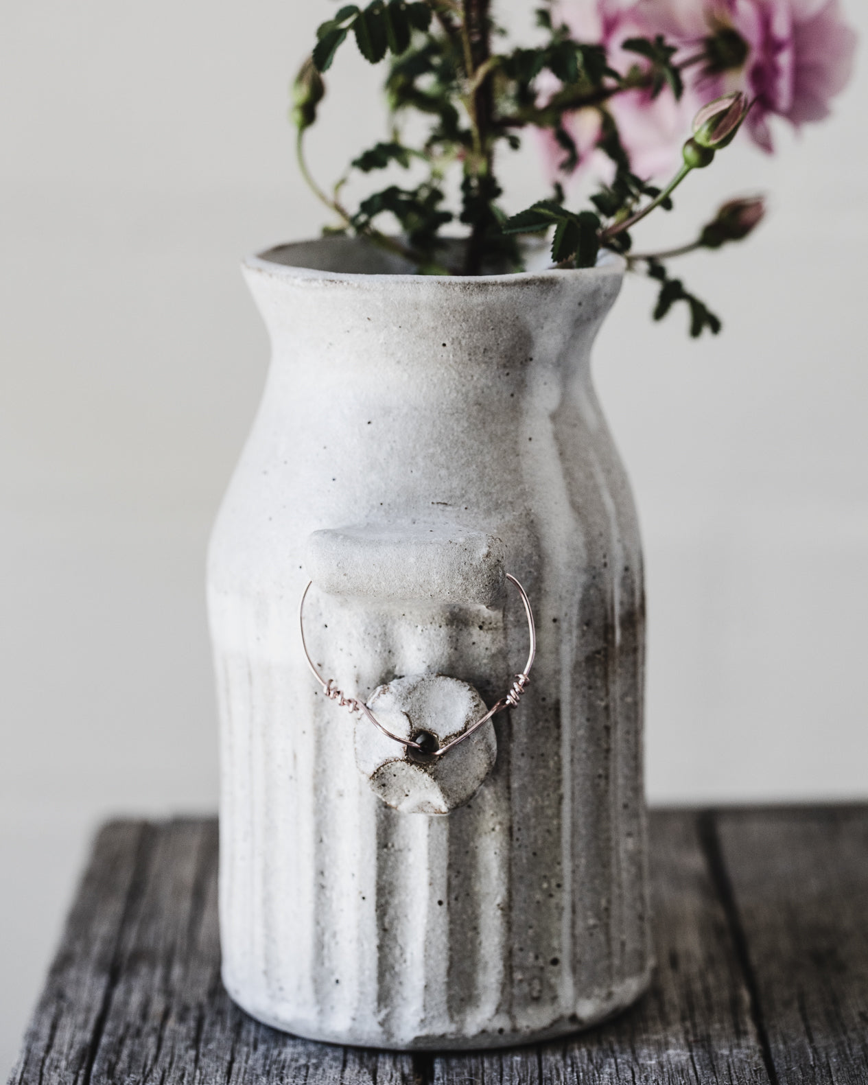 Wired handled rustic farmhouse vase handmade by clay beehive ceramics