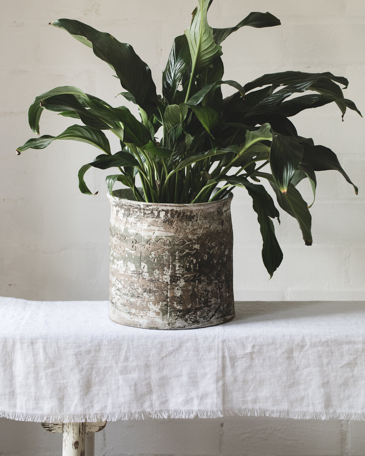 Extra large planter with earthy tones and patterns, handmade by clay beehive ceramics