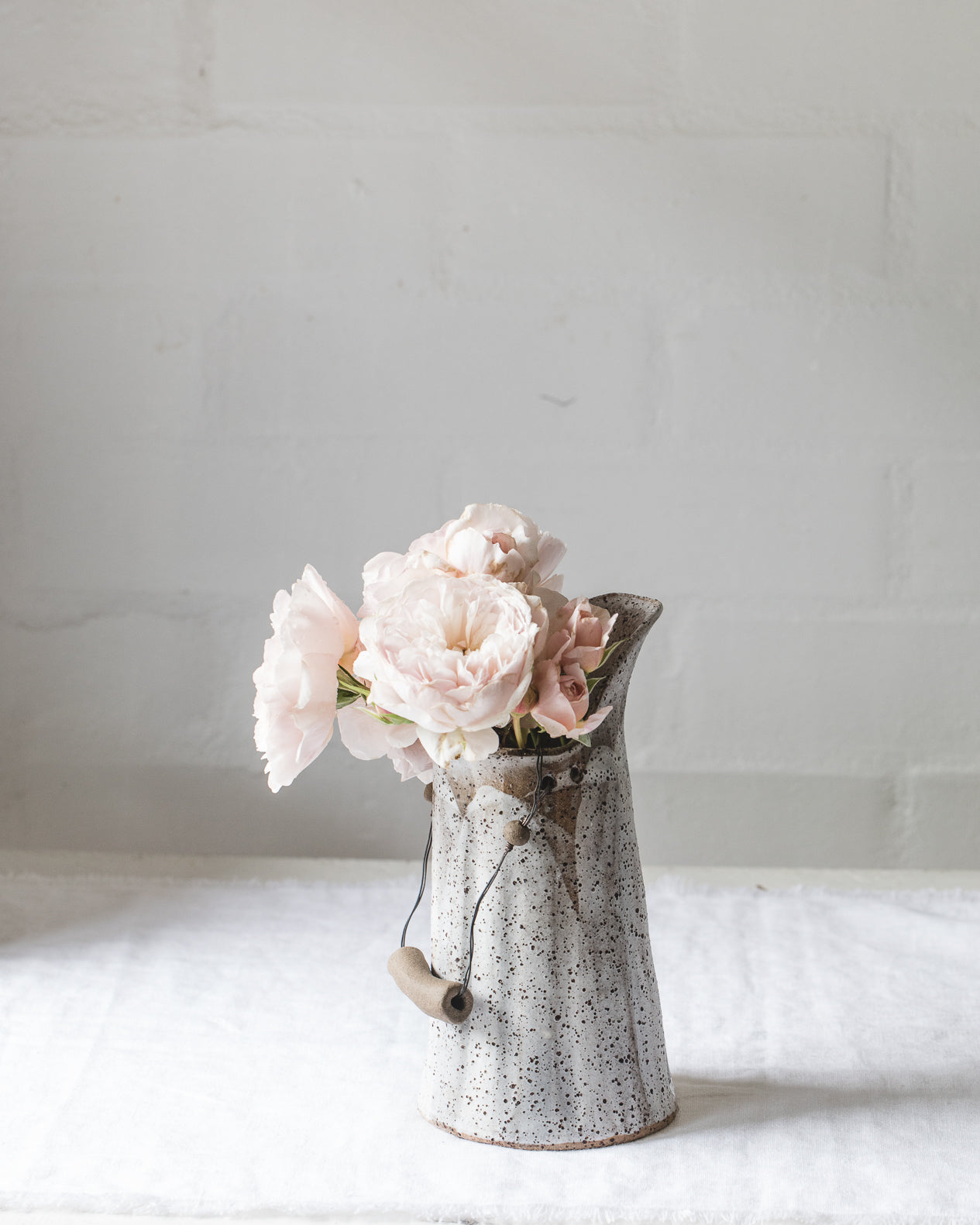 Rustic speckled wire handled pitcher/vase handcrafted by clay beehive ceramics