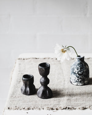 Black candlestick holders handmade by clay beehive ceramics 