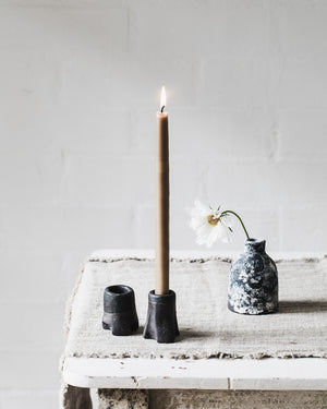 Black candlestick holders handmade by clay beehive ceramics 