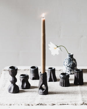 Black candlestick holders handmade by clay beehive ceramics 