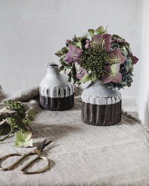 Handmade rustic chocolate earthy fluted bottle neck vase by clay beehive ceramics.