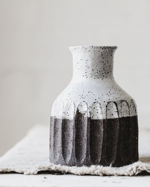 Handmade rustic chocolate earthy fluted bottle neck vase by clay beehive ceramics.