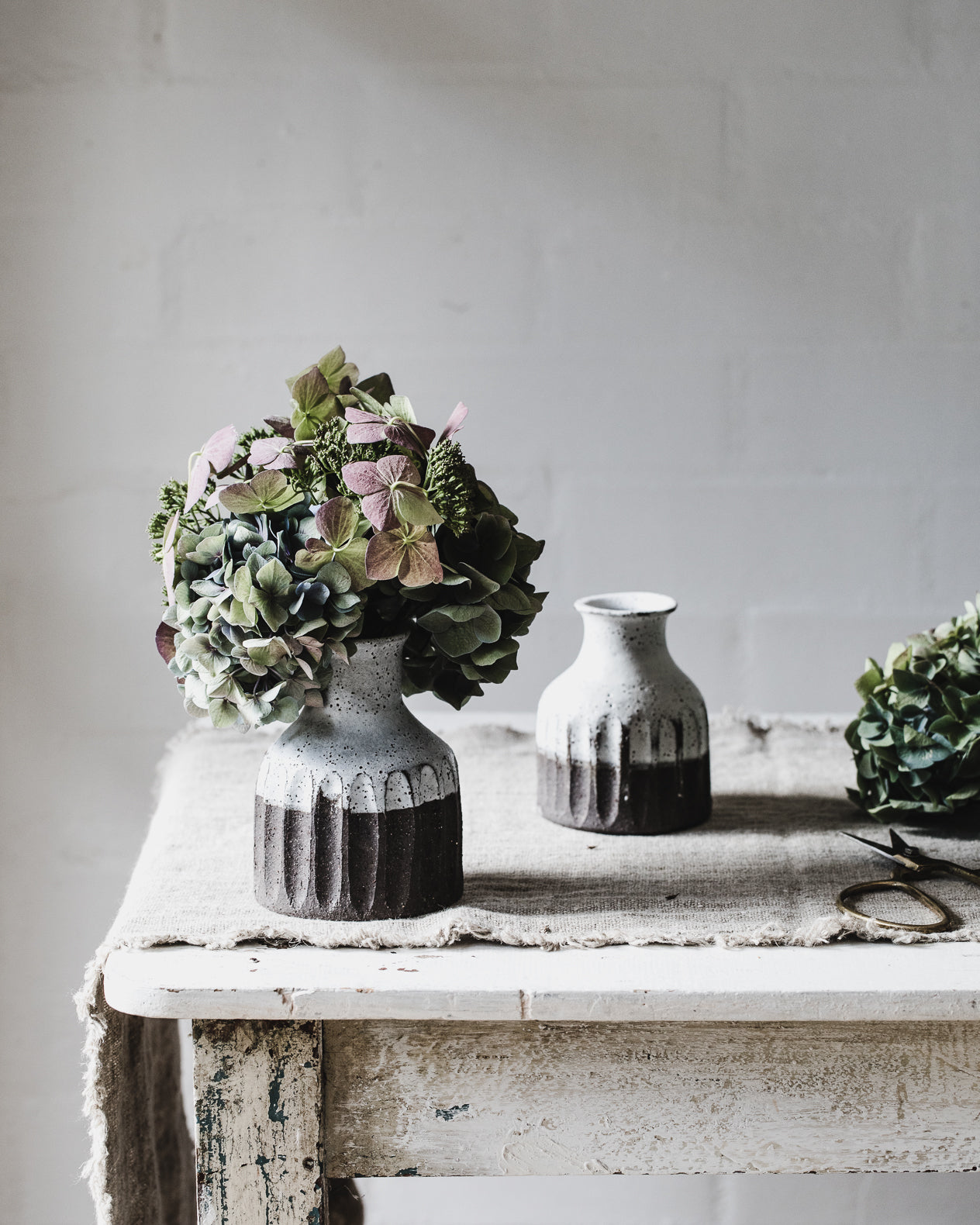 Handmade rustic chocolate earthy fluted bottle neck vase by clay beehive ceramics.